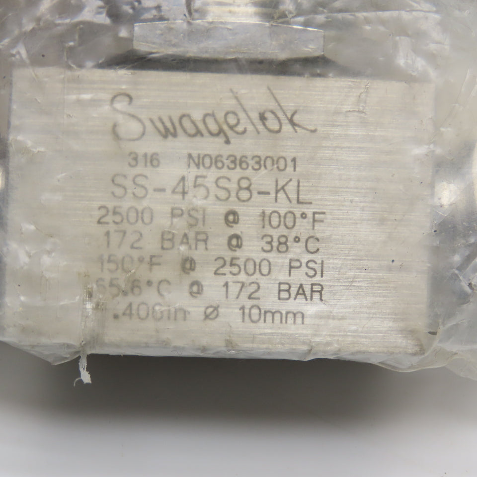 Swagelok SS-45S8-KL 1/2" Compression Stainless Steel Ball Valve 2500PSI
