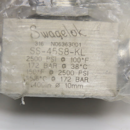 Swagelok SS-45S8-KL 1/2" Compression Stainless Steel Ball Valve 2500PSI