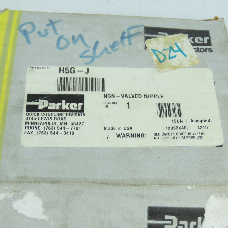 Parker H5G-J 3/4" Body x 1" Hose Barb Quick Coupler Nipple Steel