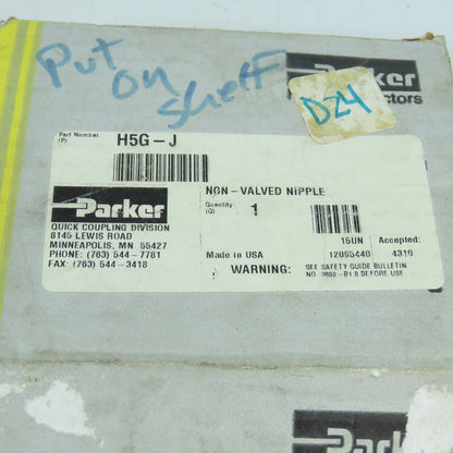 Parker H5G-J 3/4" Body x 1" Hose Barb Quick Coupler Nipple Steel