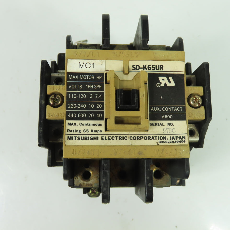 Mitsubishi Electric SD-K65UR 65A Magnetic Contactor 3Ph 600V 24VDC Coil