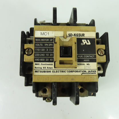 Mitsubishi Electric SD-K65UR 65A Magnetic Contactor 3Ph 600V 24VDC Coil
