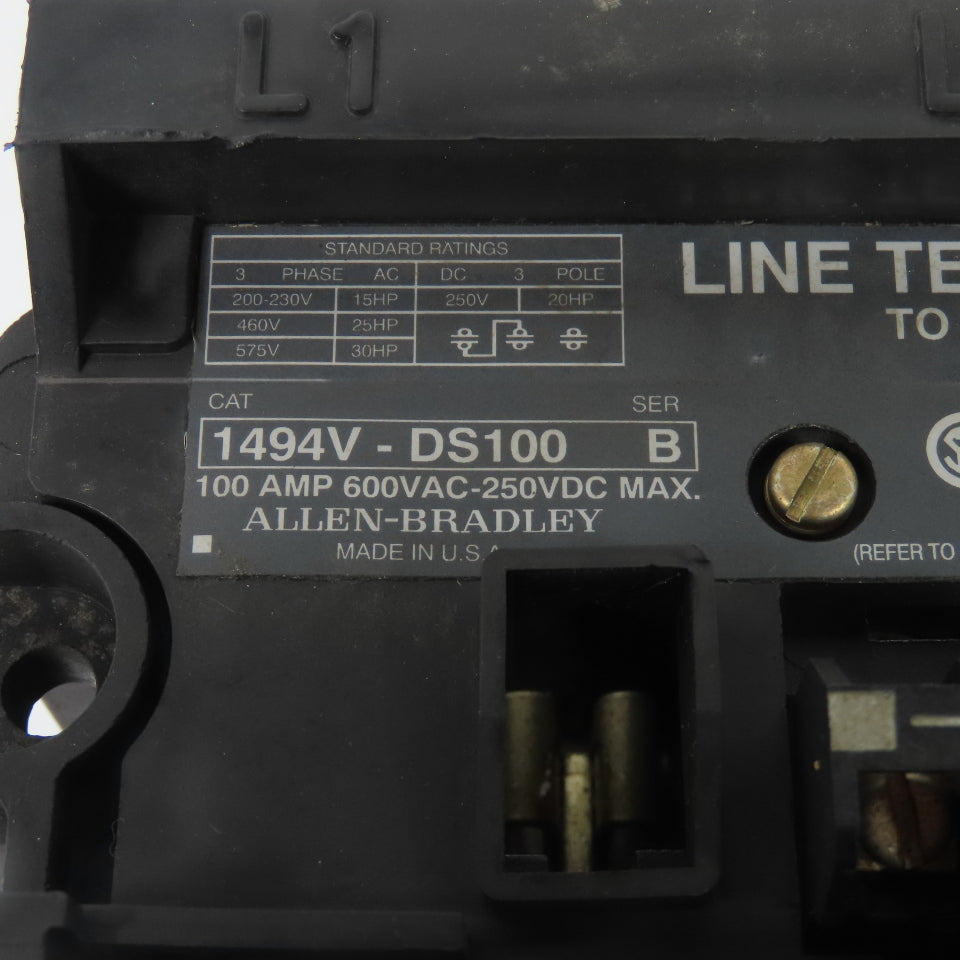 Allen-Bradley 1494V-DS100 100A Non Fusible Safety Disconnect Switch600VAC 250VDC