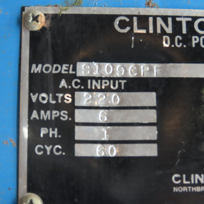 Clinton Power S109CPF DC Power Supply Rectifier 0-9V 100A 220V 1Ph