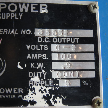 Clinton Power S109CPF DC Power Supply Rectifier 0-9V 100A 220V 1Ph