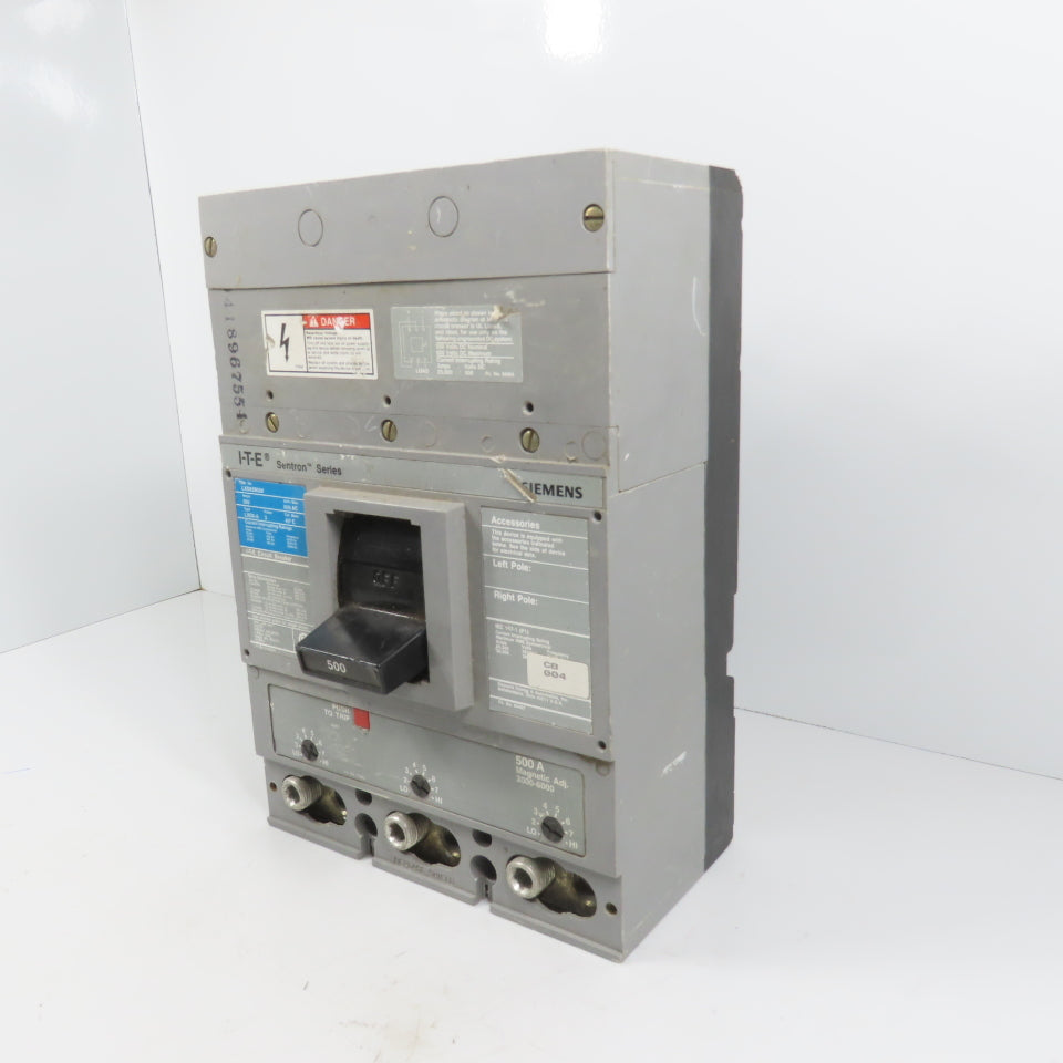Siemens LXD63B500 LXD6-A I-T-E Sentron 500A 3-Pole Circuit Breaker 600VAC Max