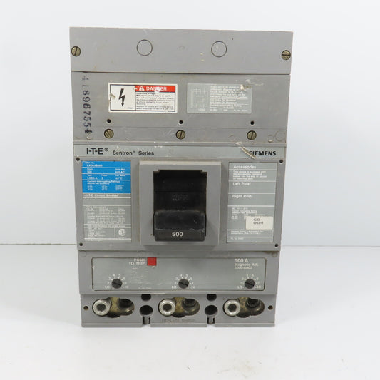 Siemens LXD63B500 LXD6-A I-T-E Sentron 500A 3-Pole Circuit Breaker 600VAC Max