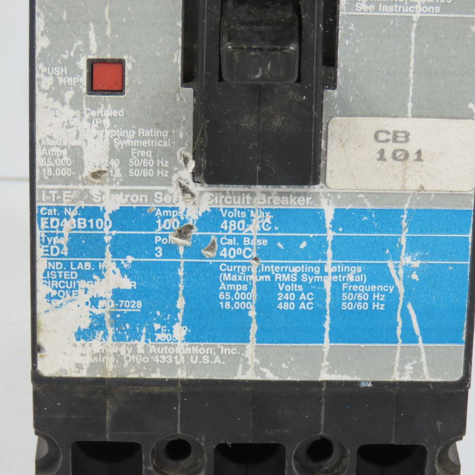 Siemens ED43B100 I-T-E Sentron ED4 100A 3-Pole Circuit Breaker 480VAC Max