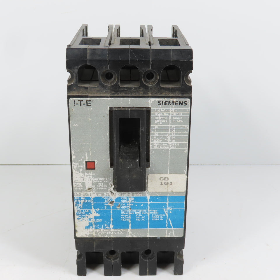 Siemens ED43B100 I-T-E Sentron ED4 100A 3-Pole Circuit Breaker 480VAC Max