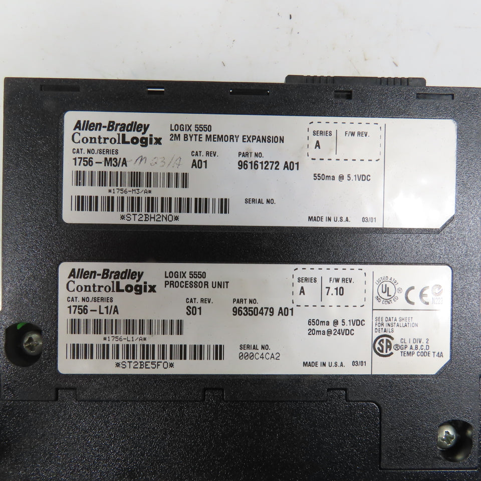 Allen Bradley 1756-L1 Ser A Logix 5550 Processor Unit W/ 1756-M3 Ser A Memory