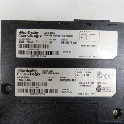 Allen Bradley 1756-L1 Ser A Logix 5550 Processor Unit W/ 1756-M3 Ser A Memory