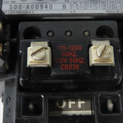 Allen-Bradley 500-A0D940 18A Size 0 Magnetic Contactor 115-120V Coil
