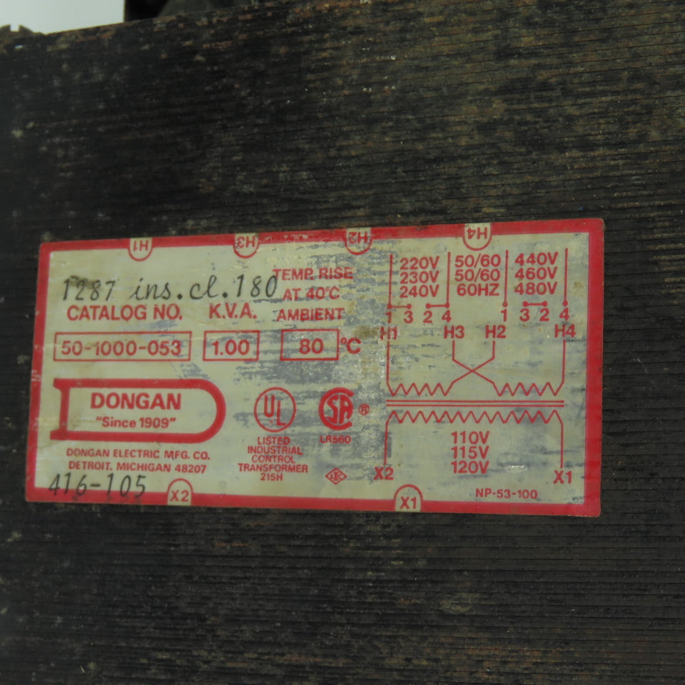 Dongan 50-1000-053 Control Transformer 1.00 KVA 240/480V to 120V
