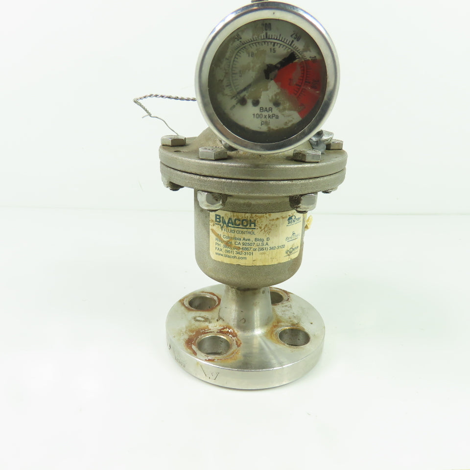 Blacoh Stainless Steel Pulsation Dampener with Gauge 1/2" Flange
