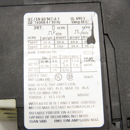 Siemens 3RU1116-1KB1 600VAC Overload Relay 9-12A Trip