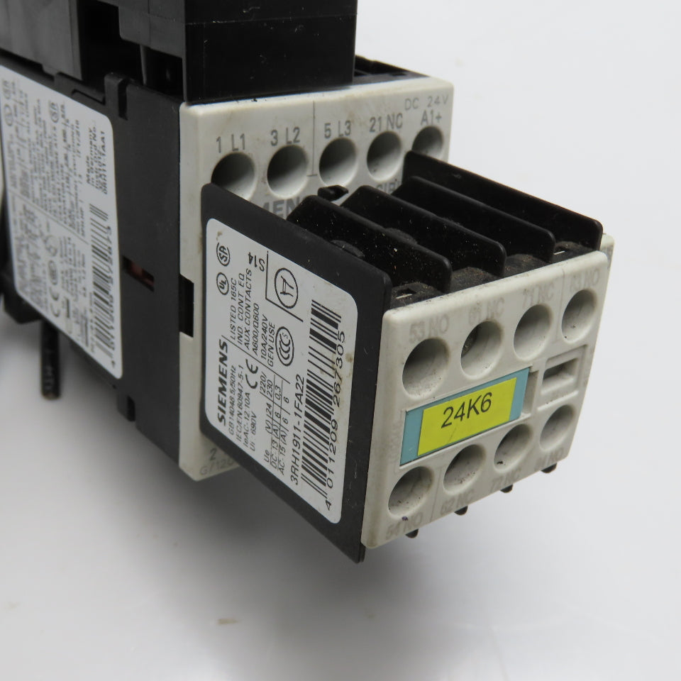 Siemens 3RV1011-1KA10 600V 10Hp 9-12A Trip Circuit Breaker W/ Aux Contacts 24VDC