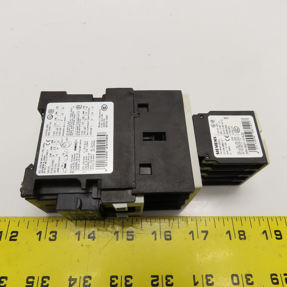 Siemens 3RT1025-1B 3RH1921-1FA22 Contactor 600V 10Hp W/ Aux. 2 N/O N/C 24VDC