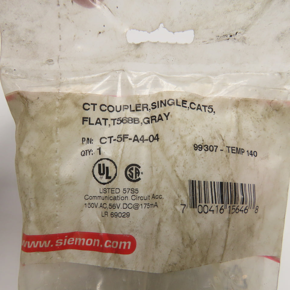Siemon CT-5F-A4-04 CT Coupler Single CAT 5 Flat Gray Receptacle