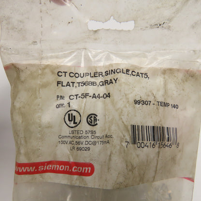 Siemon CT-5F-A4-04 CT Coupler Single CAT 5 Flat Gray Receptacle