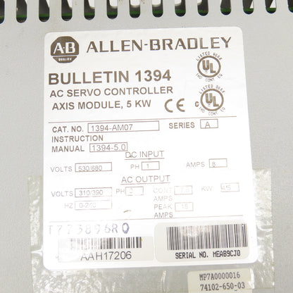 Allen Bradley 1394-AM07 AC Servo Axis 5kW 530/680V 310/390VAC Parts/Repair