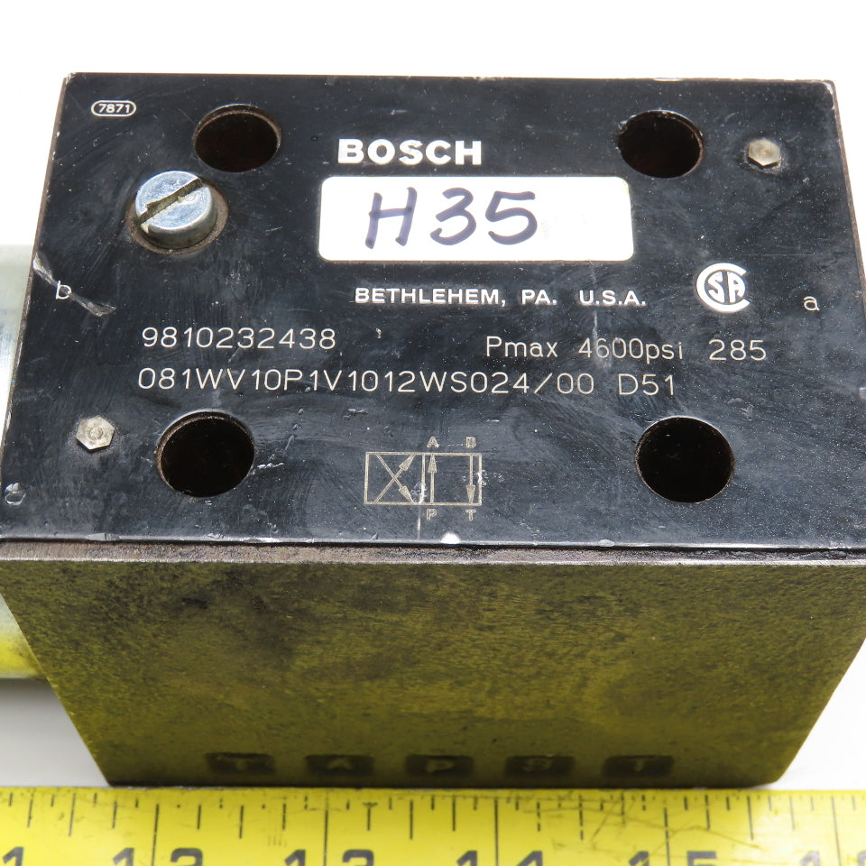 Bosch 081WV10P1V1012WS024/00 5/2 Position Hydraulic Directional Valve 24V Coil