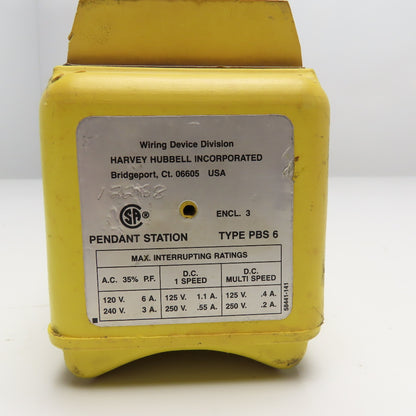 Hubbell Type PBS6 6 Station Push Button Crane Pendant 120/240VAC 125/250V DC