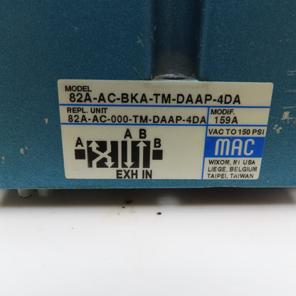 MAC 82A-AC-BKA-TM-DAAP-4DA 4/2 Position Pneumatic Valve 120V Coil 150PSI