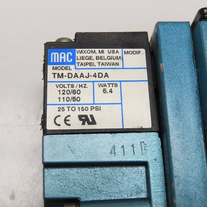 MAC 82A-AC-BKA-TM-DAAP-4DA 4/2 Position Pneumatic Valve 120V Coil 150PSI