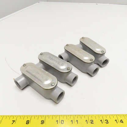 E 121488 1/2" Threaded Hub Aluminum Conduit Body LR W/ Lid & Gasket Lot Of 4