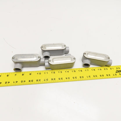E 121488 1/2" Threaded Hub Aluminum Conduit Body LR W/ Lid & Gasket Lot Of 4