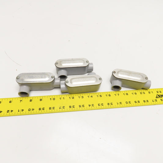 E 121488 1/2" Threaded Hub Aluminum Conduit Body LR W/ Lid & Gasket Lot Of 4