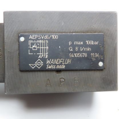 Wandfluh AEPSVd6/100 Hydraulic Solenoid Valve 100Bar 24VDC Coil