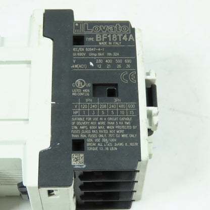 Lovato BF18T4A 4-Pole Contactor 32A 600V Coil 120VAC