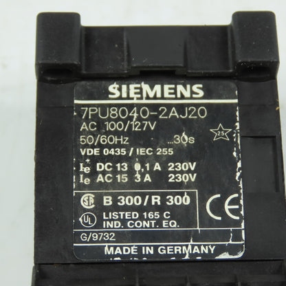 Siemens 7PU8040-2AJ20 On-Delay Electronic Timing Relay 100/127VAC 1.5-30s