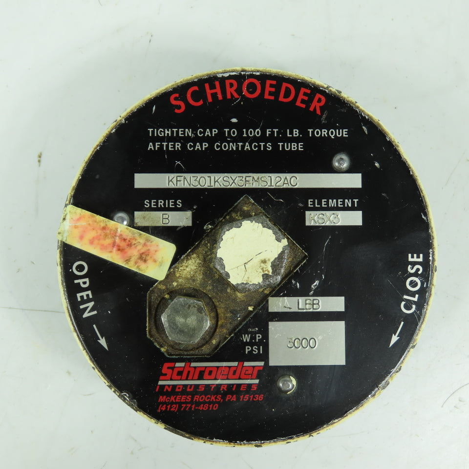 Schroeder KFN301KSX3FMS12AC Hydraulic Filter Housing Cap 3000 PSI KFN30 Series