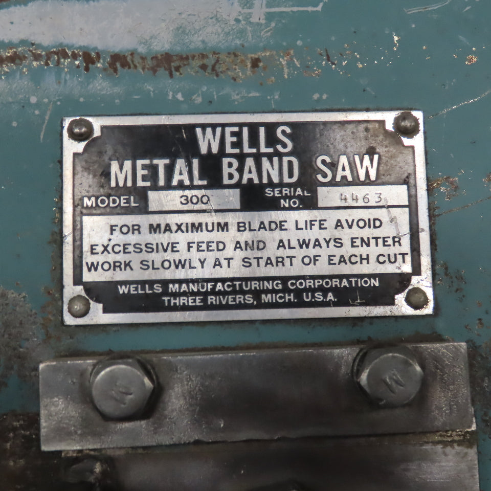 Wells Model 300 3-1/2" x 6" Capacity Metal Cutting Band Saw 115/208-230V 1/2Hp