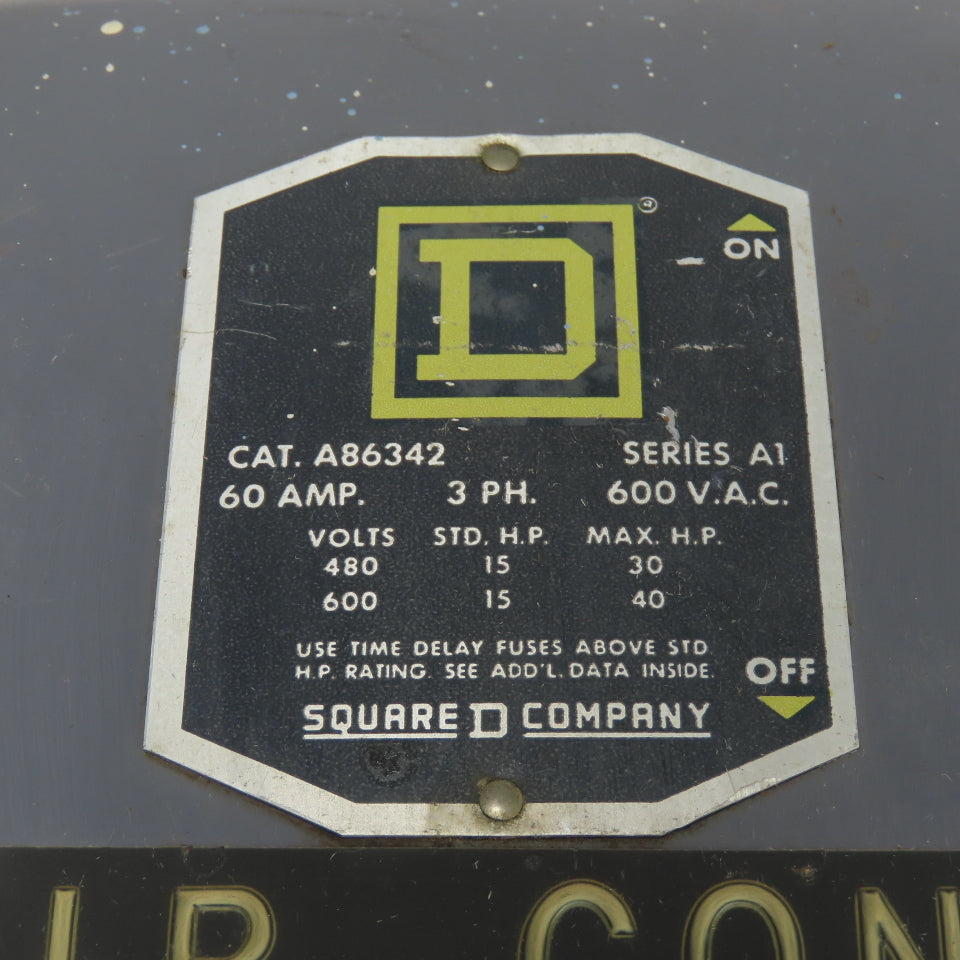 Square D A86342 60A 3-Pole Fusible Safety Disconnect Switch 600VAC