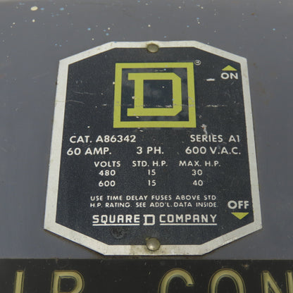 Square D A86342 60A 3-Pole Fusible Safety Disconnect Switch 600VAC