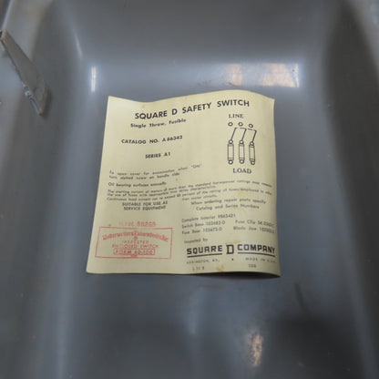 Square D A86342 60A 3-Pole Fusible Safety Disconnect Switch 600VAC