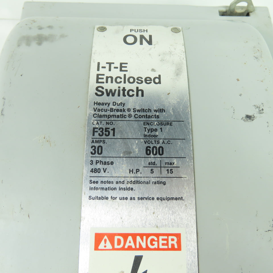 Siemens F351 30A 3-Pole 3Ph Fusible Safety Disconnect Switch 600VAC