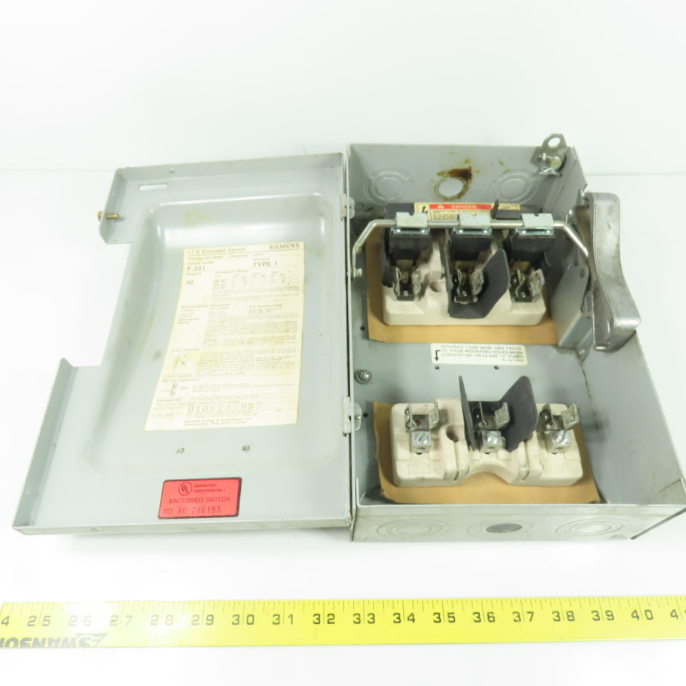 Siemens F351 30A 3-Pole 3Ph Fusible Safety Disconnect Switch 600VAC