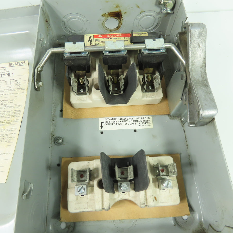 Siemens F351 30A 3-Pole 3Ph Fusible Safety Disconnect Switch 600VAC