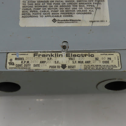 Franklin Electric 2821139310 5HP 230V 60Hz 1Ph Deluxe Motor Control Box 27.5 Max