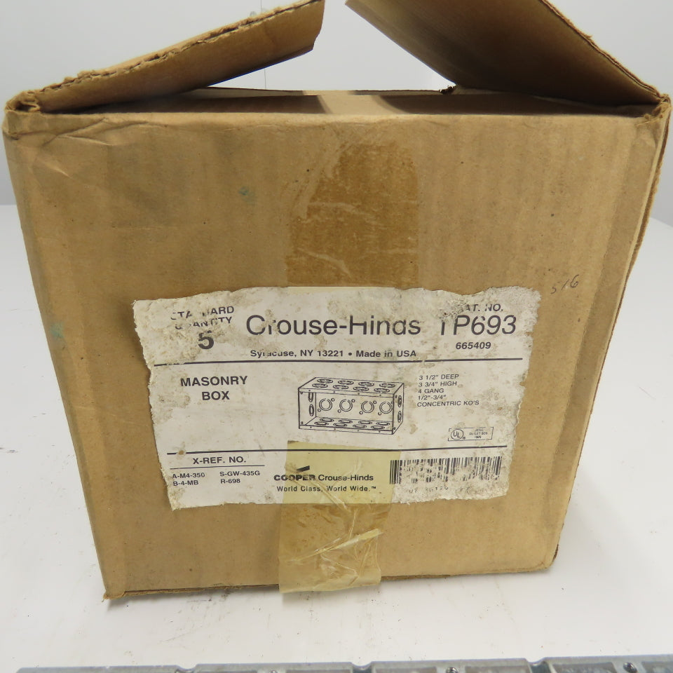 Crouse-Hinds TP693 4-Gang Masonry Box 3-1/2" Deep 1/2"-3/4" Concentric KOs Lot/5