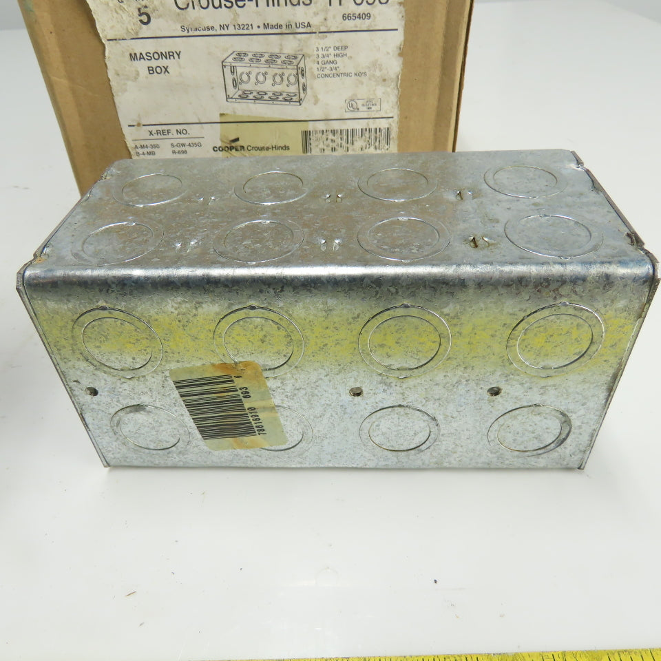 Crouse-Hinds TP693 4-Gang Masonry Box 3-1/2" Deep 1/2"-3/4" Concentric KOs Lot/5
