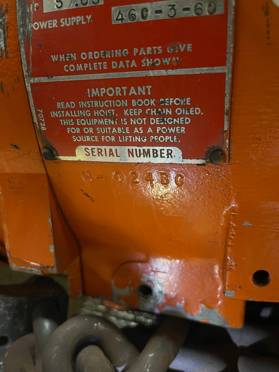 CM V2 3 Ton 2 Speed Electric Chain Hoist 3/24FPM 460V 20' Lift W/ Power Trolley