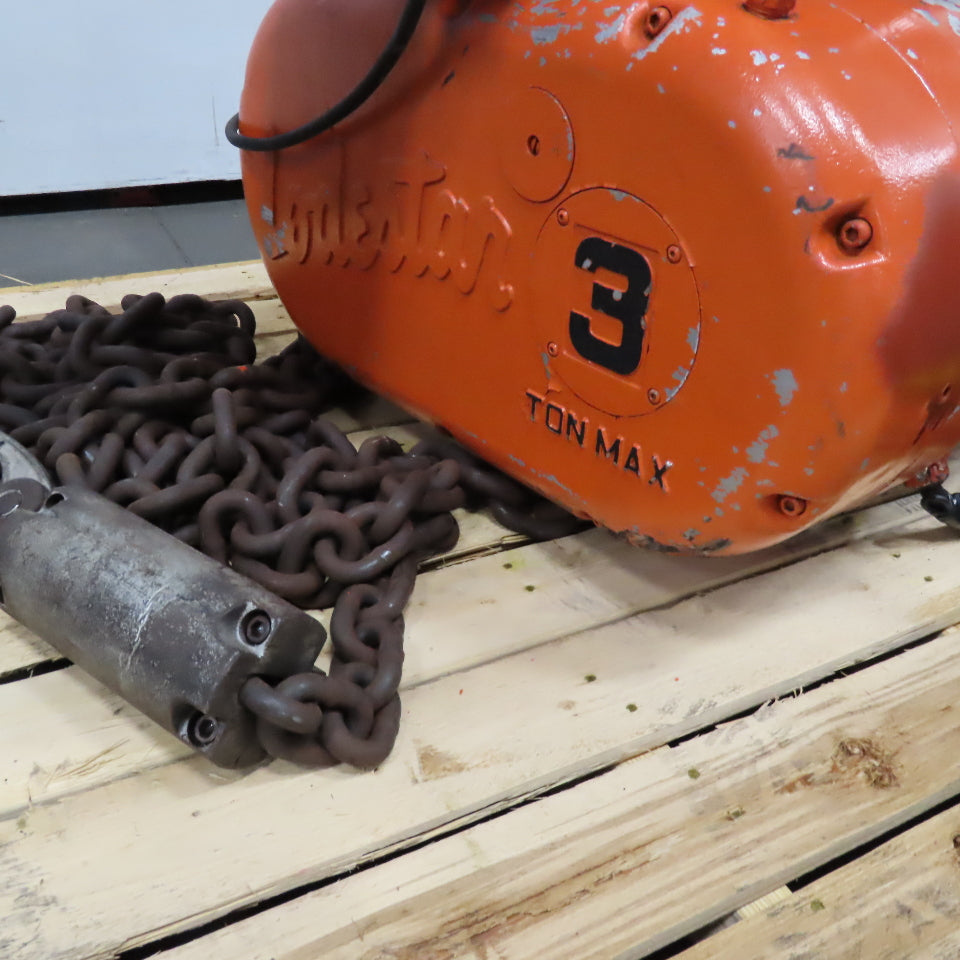 CM V2 3 Ton 2 Speed Electric Chain Hoist 3/24FPM 460V 20' Lift W/ Power Trolley