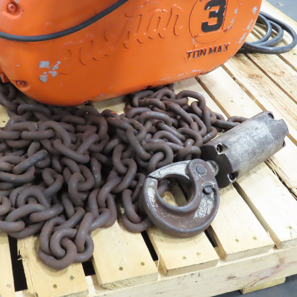 CM V2 3 Ton 2 Speed Electric Chain Hoist 3/24FPM 460V 20' Lift W/ Power Trolley