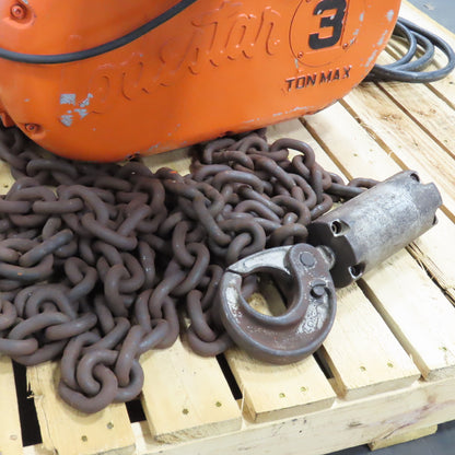 CM V2 3 Ton 2 Speed Electric Chain Hoist 3/24FPM 460V 20' Lift W/ Power Trolley