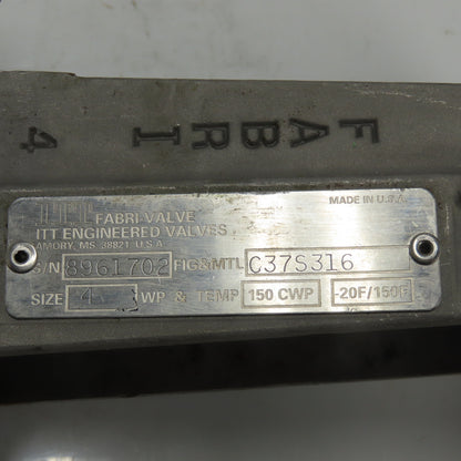 ITT Fabri-Valve C37S316 4" Stainless Steel Knife Gate Valve 150 CWP